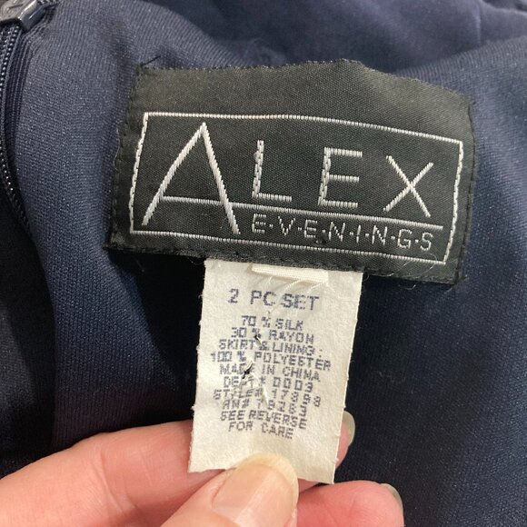 Alex Evenings Maxi Dress Gown Cocktail Holiday Burnout Sheer Floral Silk Navy - Picture 9 of 13